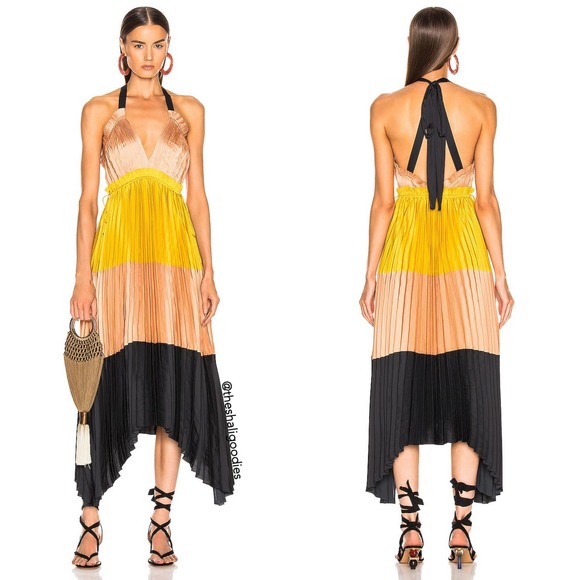ULLA JOHNSON Gisella Dress Colorblock Pleated Maxi - Picture 2 of 9
